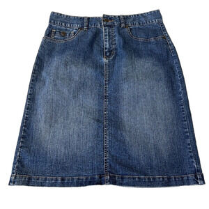 Bay Studio Women's Khakis Denim Pencil Skirt Sz 10 Med. Blue Pocket Stitch Slit